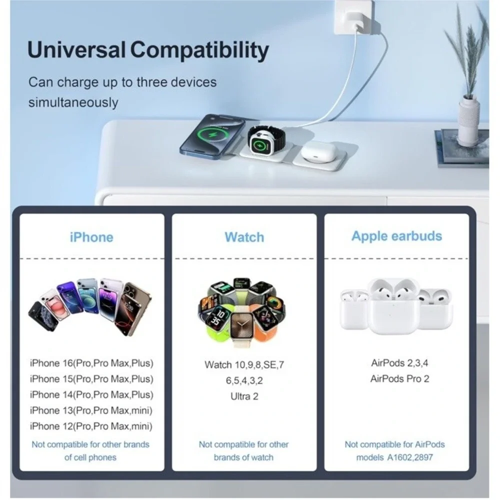 UCOMX Nano‎ 3 in 1 Wireless Charger for iPhone,Magnetic Foldable 3 in 1 Charging